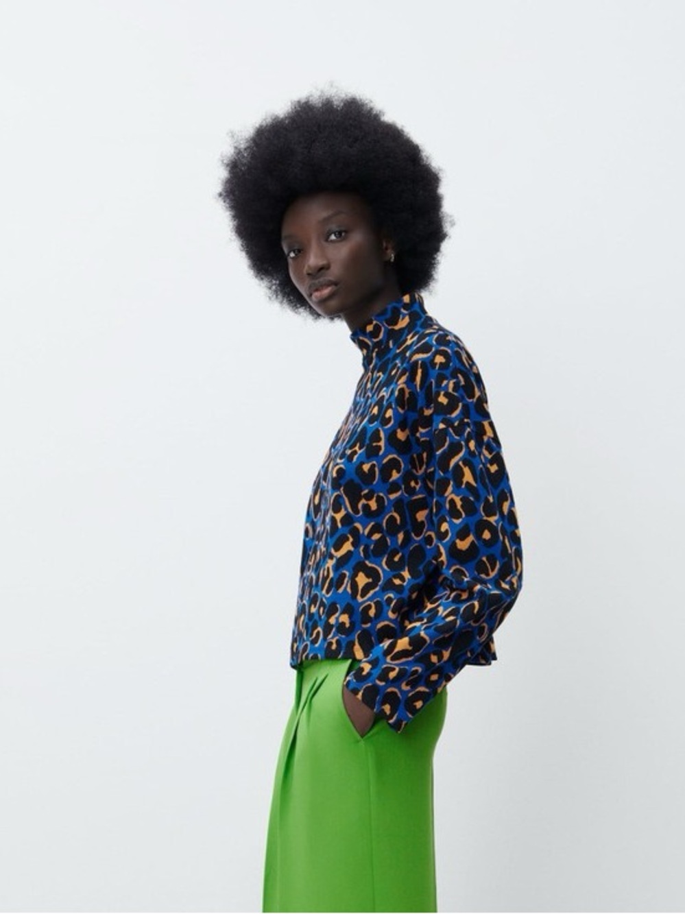 ZARA UK JACQUARD ANIMAL PRINT MOCK NECK SWEATER
